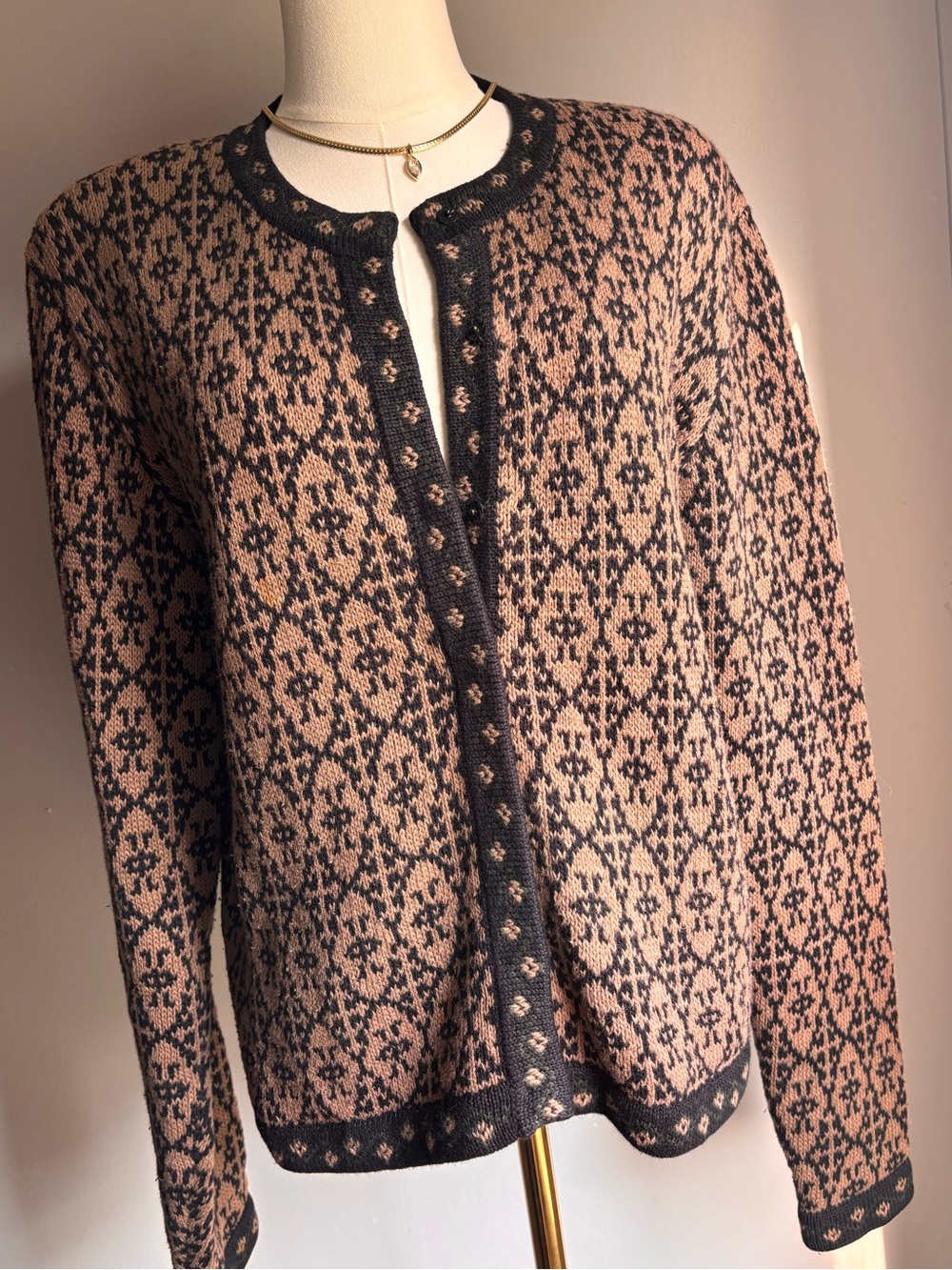 Paul Harris Design Brown and Black Patterned Women's Cardigan Sweater